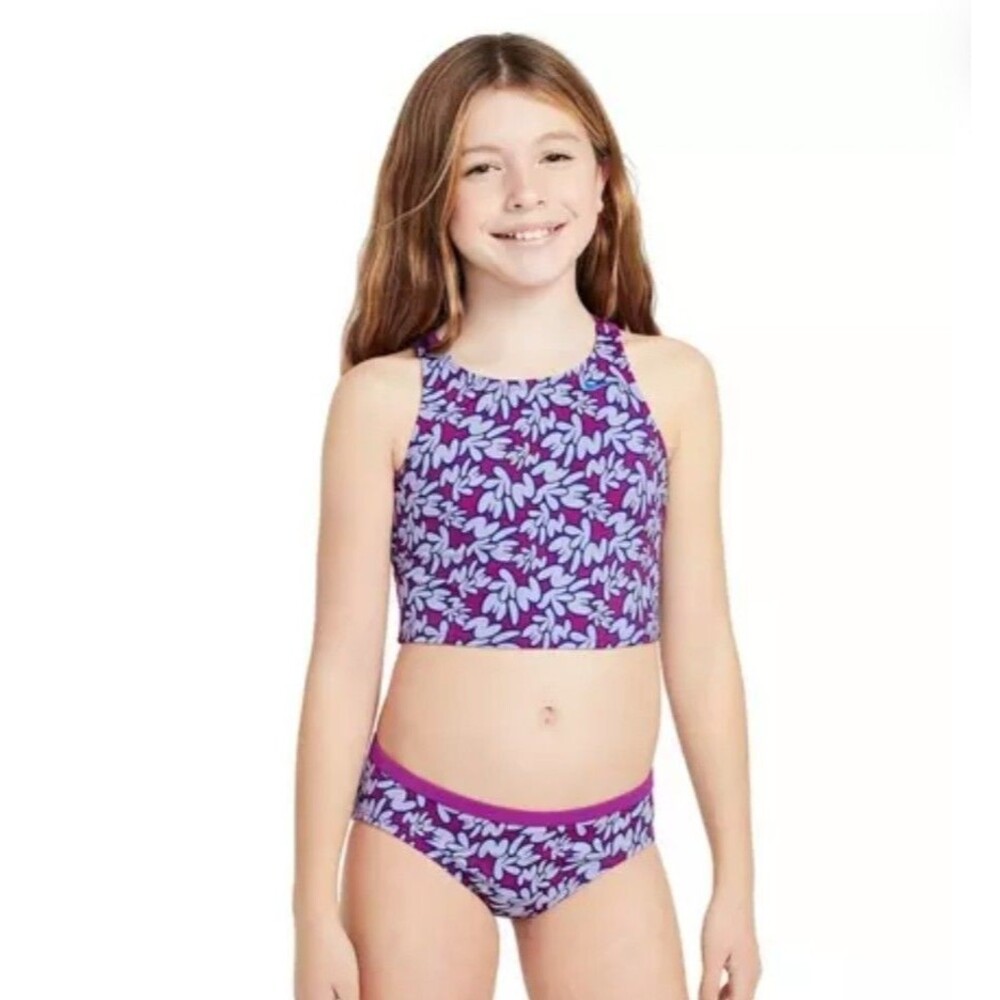 Nike Girl's Purple Spider-Back Midkini Two-Piece Swimwear Set Size S New